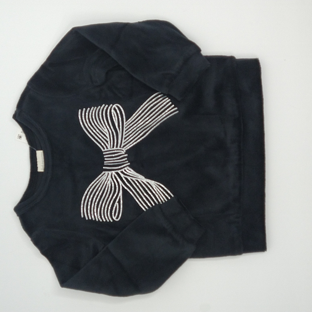 First Impressions Girl's Black Velour Top /Silver Bow Design